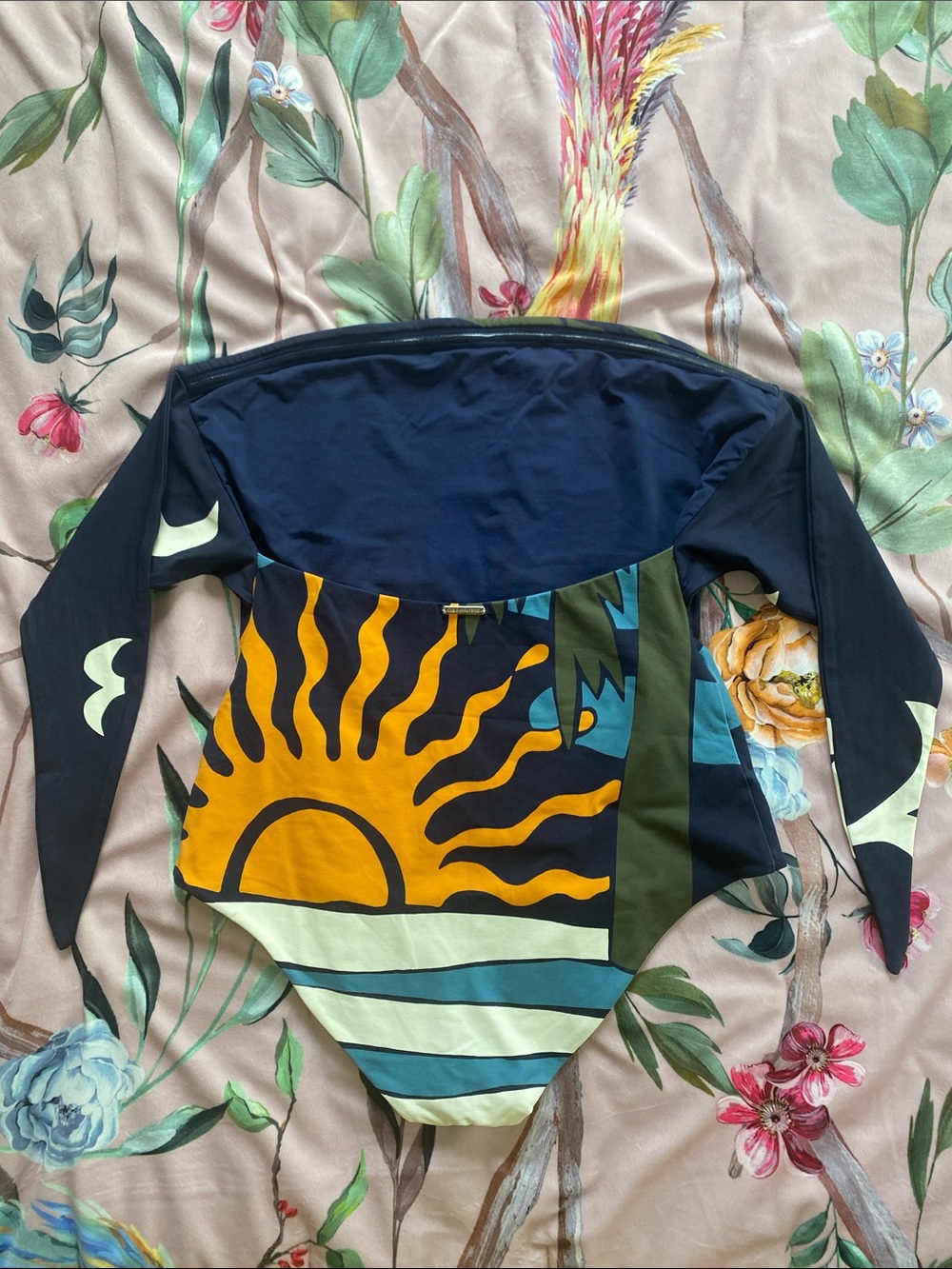 Women’s Cala de La Cruz Anthropologie Blue & Yellow Sun Print One-Piece Swimsuit - Picture 2 of 4